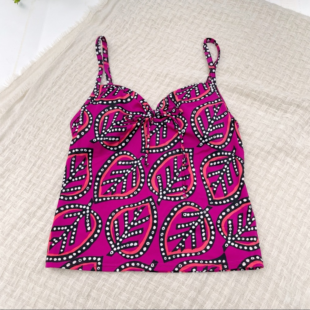 Victoria’s Secret Leaf Print Tie Front Purple/Black Tankini Top